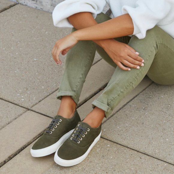 Nisolo Shoes - Nisolo Everyday Elayna Nubuck Leather Sneakers in Moss